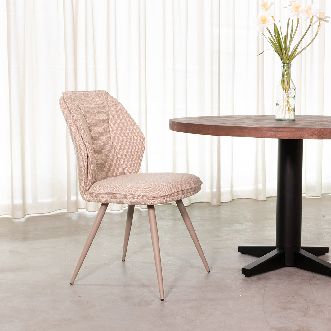 LABEL51 Eetkamerstoelen Silvain - Naturel - Boucle - Taupe Metalen Frame