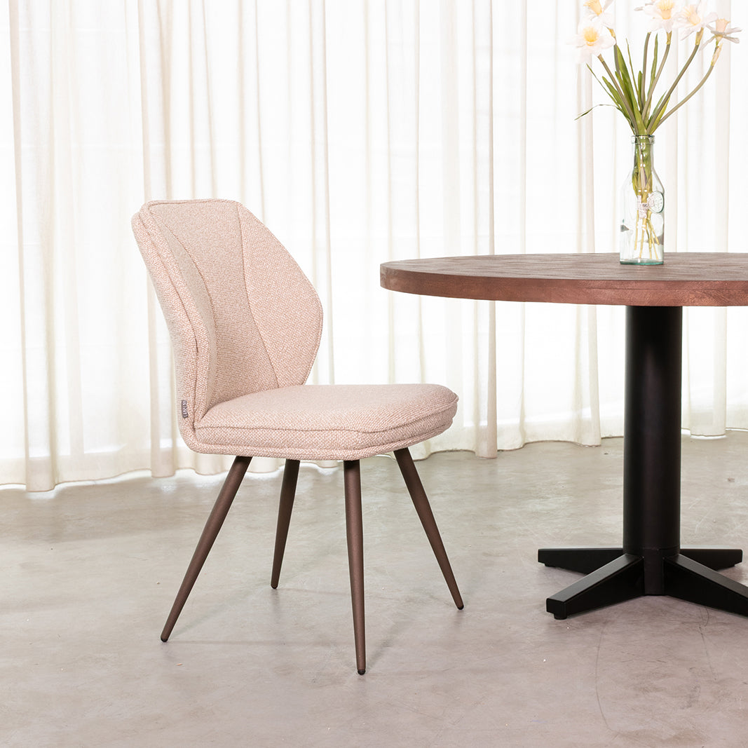 LABEL51 Eetkamerstoelen Silvain - Naturel - Boucle - Brons Metalen Frame