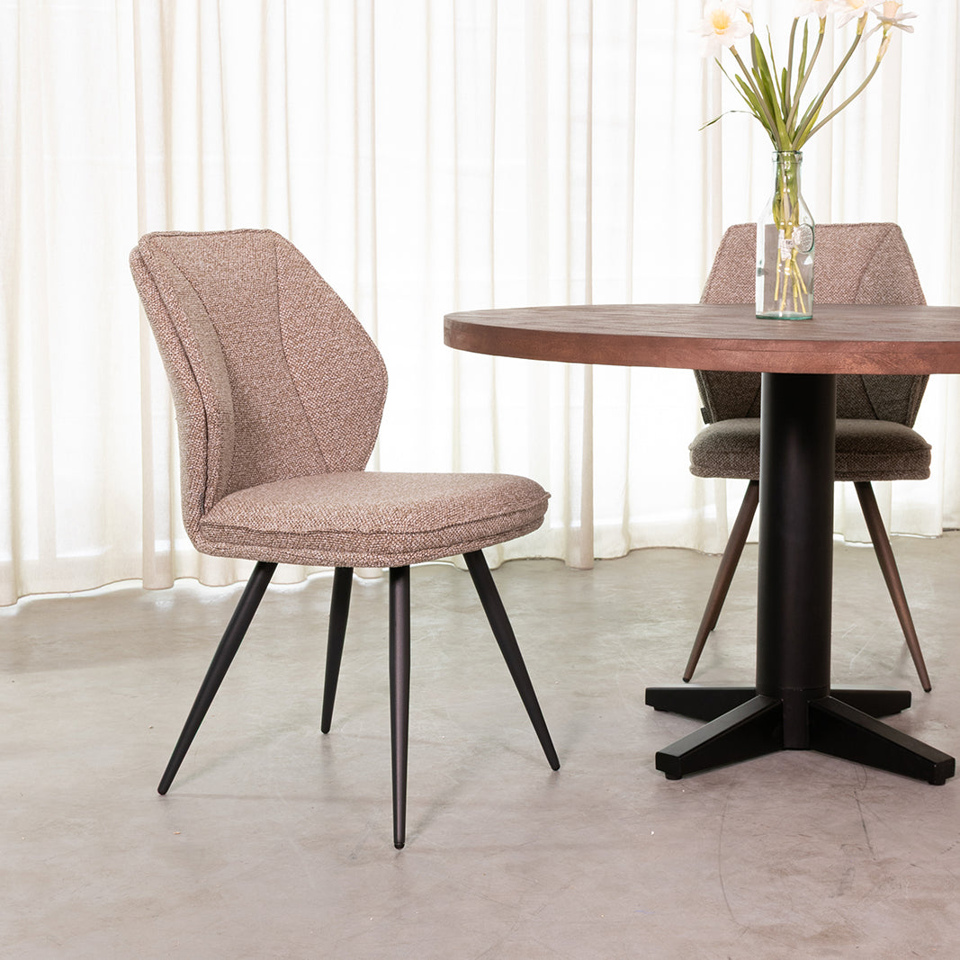 LABEL51 Eetkamerstoelen Silvain - Mushroom - Boucle - Zwart Metalen Frame