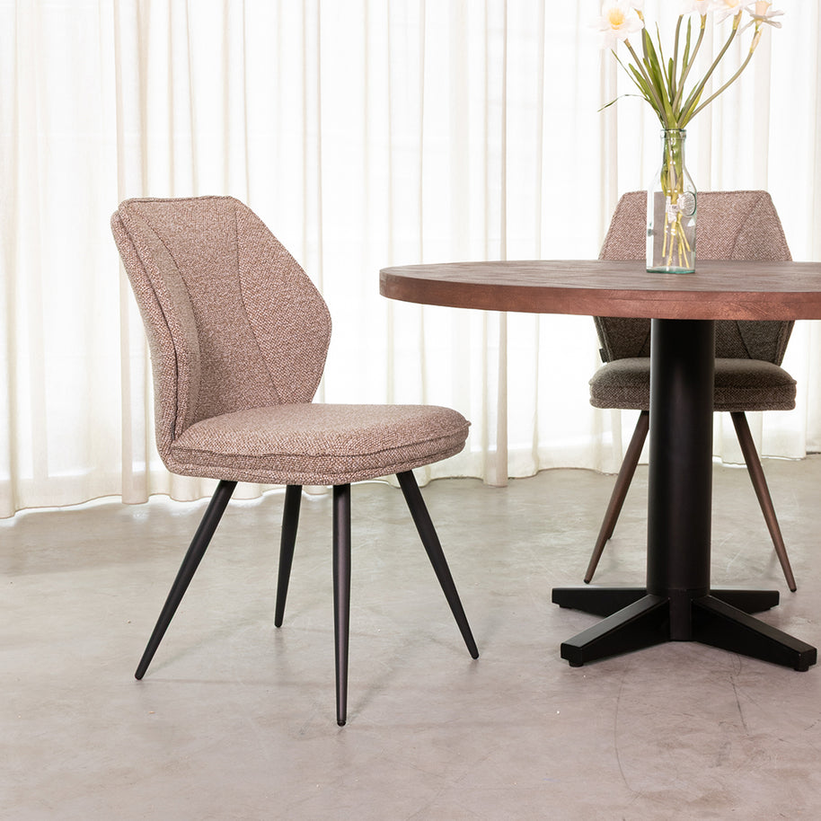 LABEL51 Eetkamerstoelen Silvain - Mushroom - Boucle - Zwart Metalen Frame