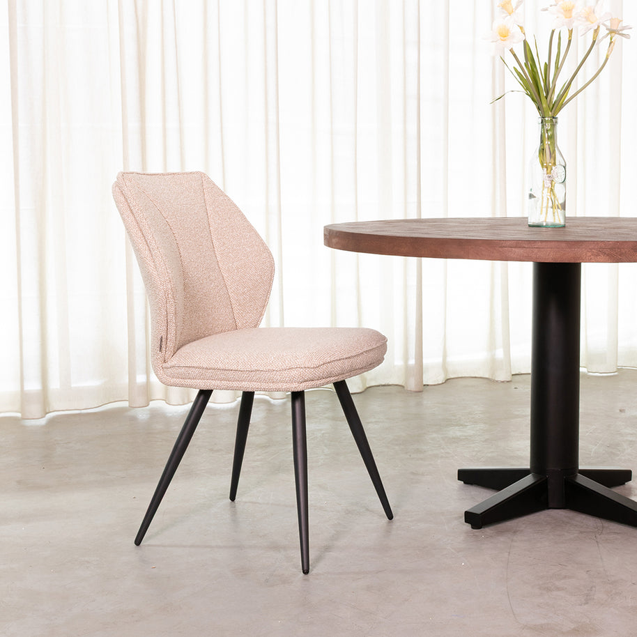 LABEL51 Eetkamerstoelen Silvain - Naturel - Boucle - Zwart Metalen Frame