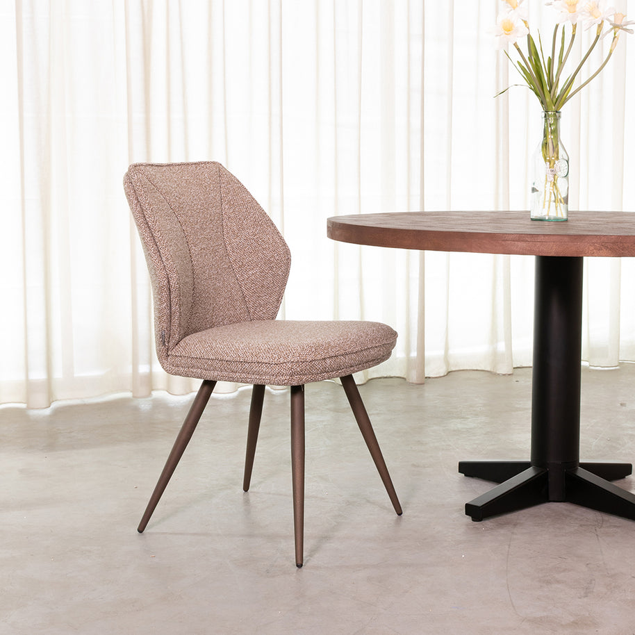 LABEL51 Eetkamerstoelen Silvain - Mushroom - Boucle - Brons Metalen Frame