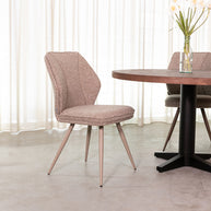 LABEL51 Eetkamerstoelen Silvain - Mushroom - Boucle - Taupe Metalen Frame