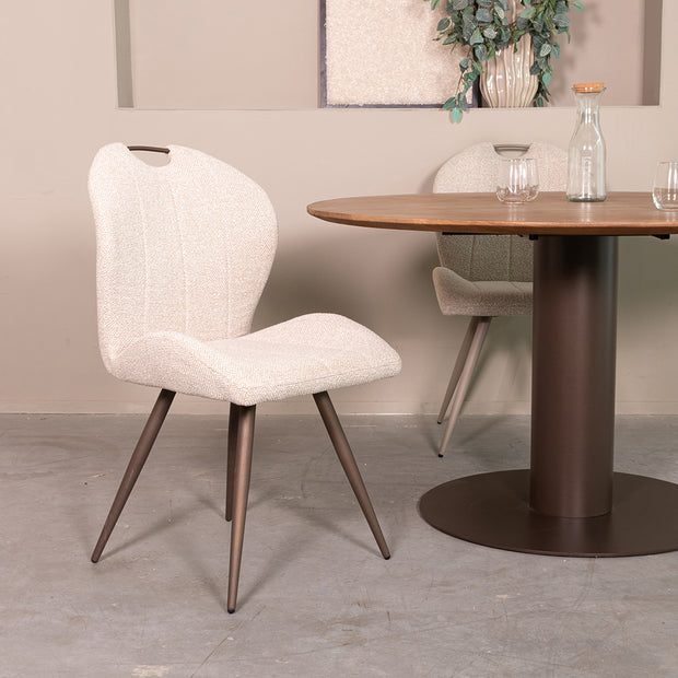 LABEL51 Eetkamerstoelen Silly - Naturel - Boucle - Brons Metalen Frame