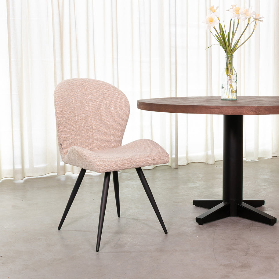 LABEL51 Eetkamerstoelen Sil - Naturel - Boucle - Zwart Metalen Frame