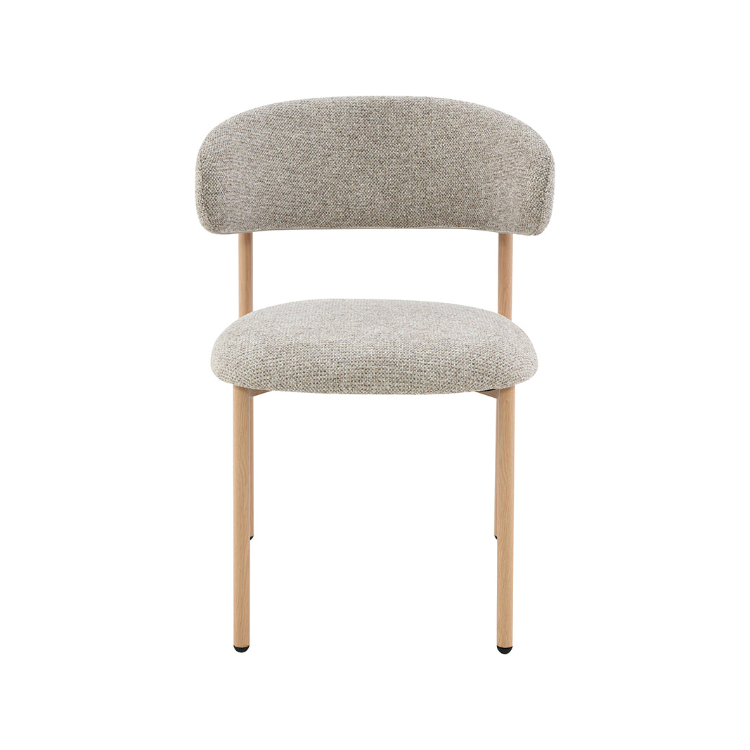 LABEL51 Eetkamerstoelen Kaito - Beige - Geweven - Naturel Houten Frame