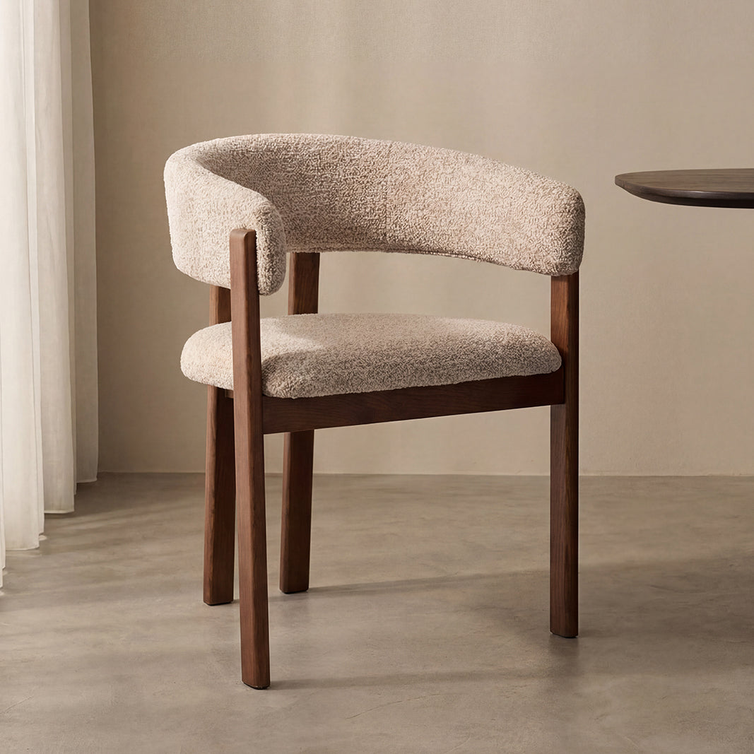 LABEL51 Eetkamerstoelen Osaka - Beige - Geweven - Walnoot Houten Frame