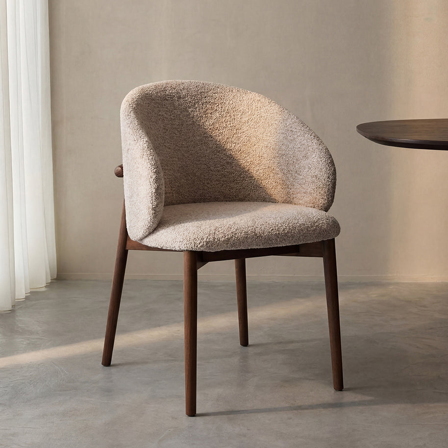 LABEL51 Eetkamerstoelen Nagano - Beige - Geweven - Walnoot Houten Frame