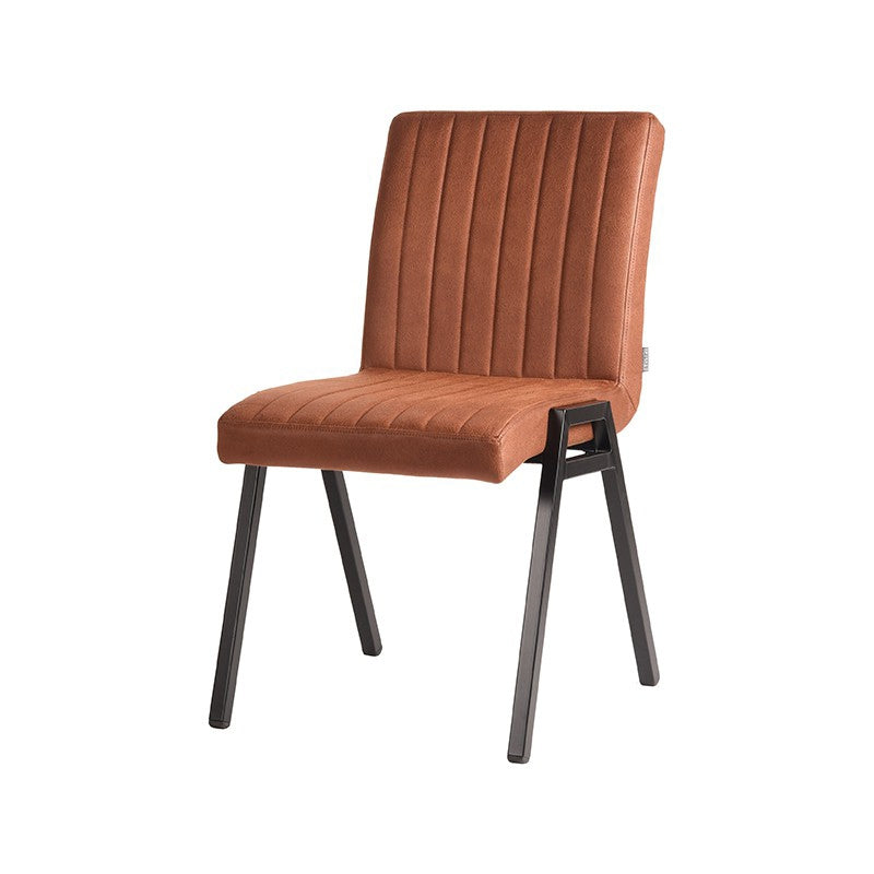LABEL51 Eetkamerstoelen Matz - Cognac - Kunstleder - Zwart Metalen Frame