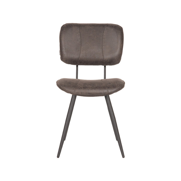 LABEL51 Eetkamerstoelen Fos - Antraciet - Leder - Zwart Metalen Frame