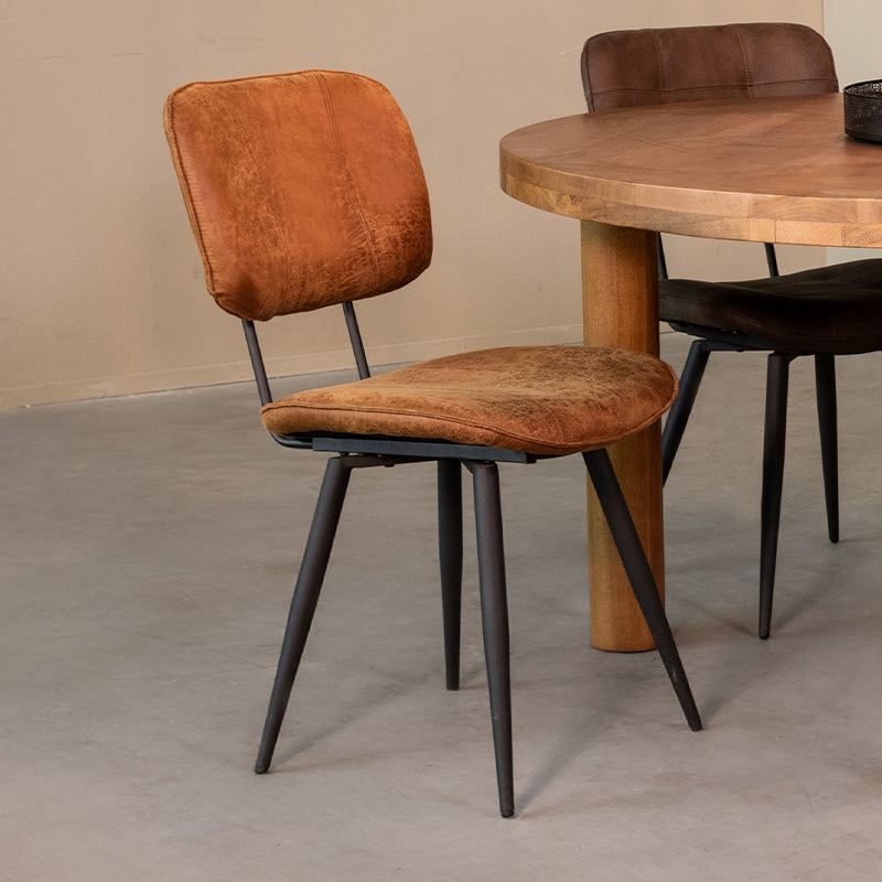 LABEL51 Eetkamerstoelen Fos - Cognac - Leder - Zwart Metalen Frame