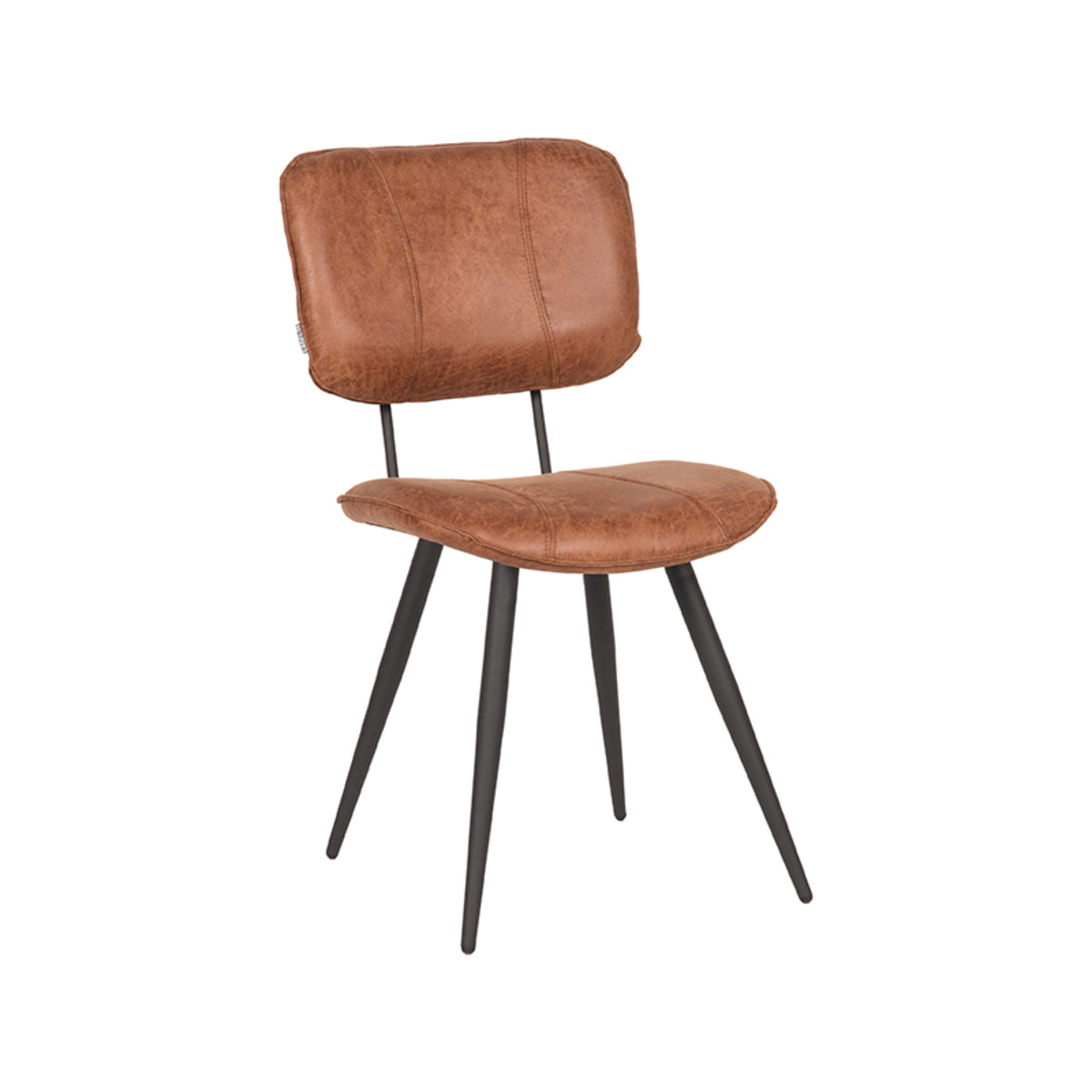 LABEL51 Eetkamerstoelen Fos - Cognac - Leder - Zwart Metalen Frame