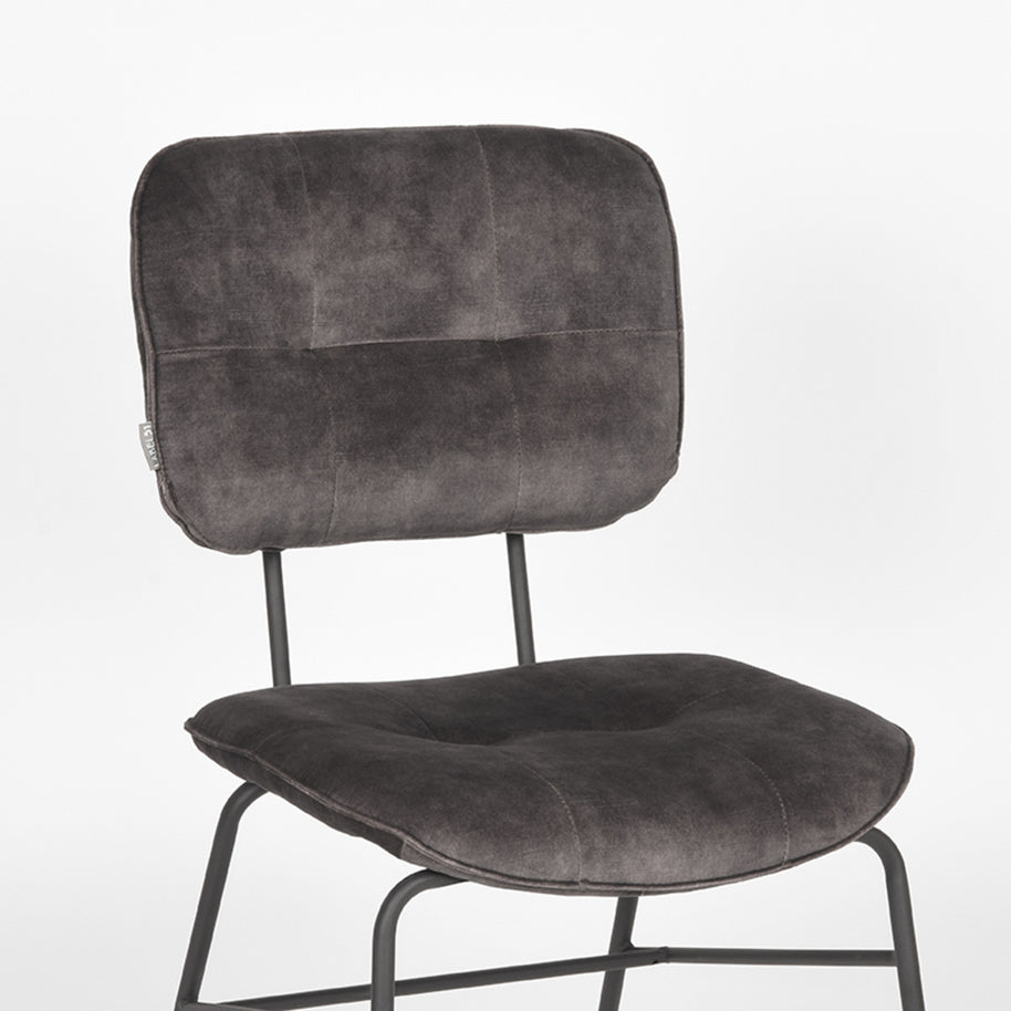 LABEL51 Eetkamerstoelen Dez - Antraciet - Velvet - Zwart Metalen Frame