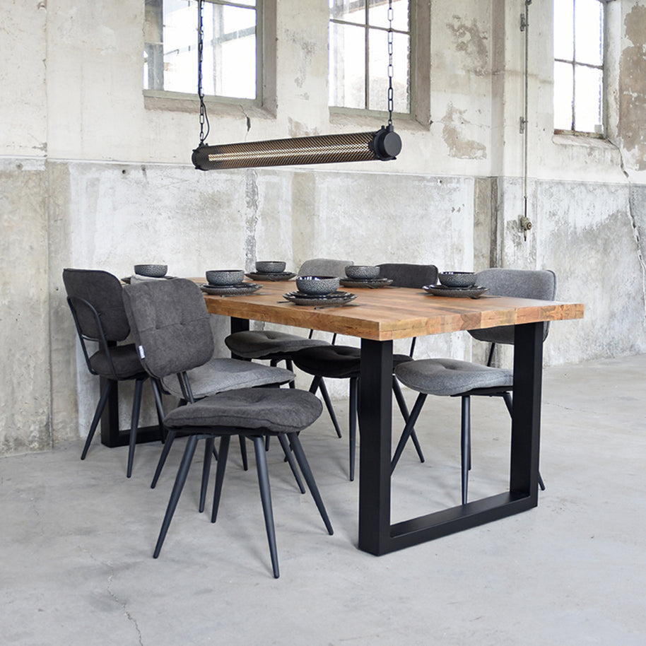 LABEL51 Eetkamerstoelen Lux - Zinc - Geweven - Zwart Metalen Frame