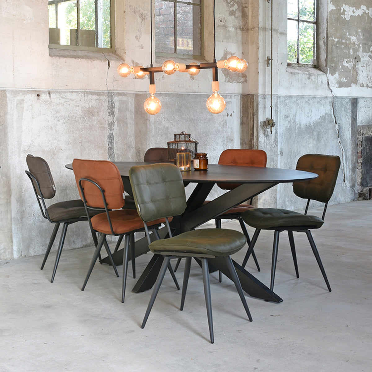 LABEL51 Eetkamerstoelen Gus - Cognac - Kunstleder - Zwart Metalen Frame