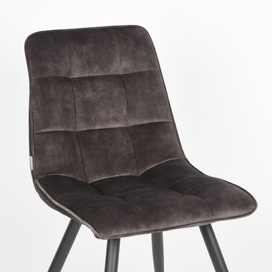 LABEL51 Eetkamerstoelen Jelt - Antraciet - Velvet - Zwart Metalen Frame
