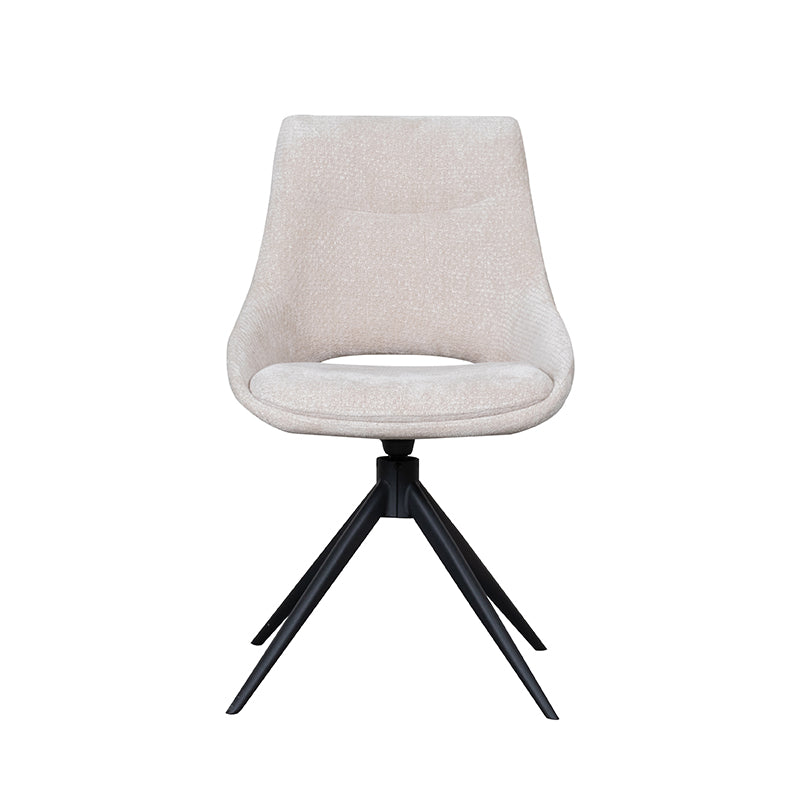 LABEL51 Eetkamerstoelen Marlow - Naturel - Chenille - Zwart Metalen Frame