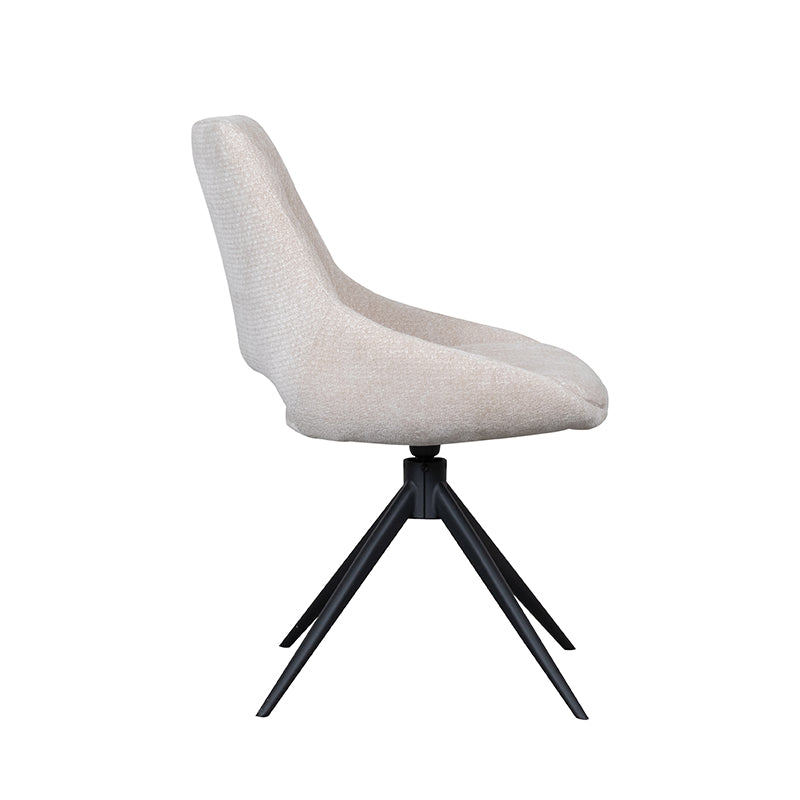LABEL51 Eetkamerstoelen Marlow - Naturel - Chenille - Zwart Metalen Frame
