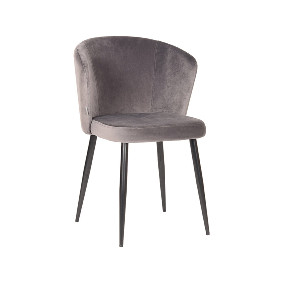 LABEL51 Eetkamerstoelen Wave - Grijs - Velvet - Zwart Metalen Frame