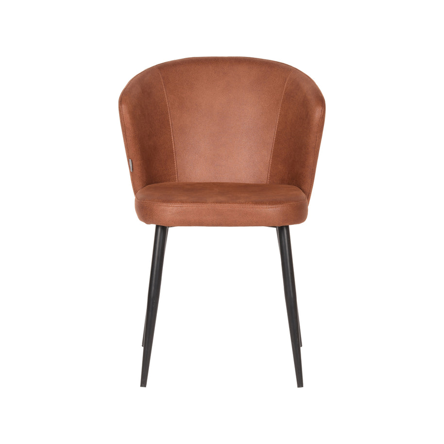 LABEL51 Eetkamerstoelen Wave - Cognac - Kunstleder - Zwart Metalen Frame