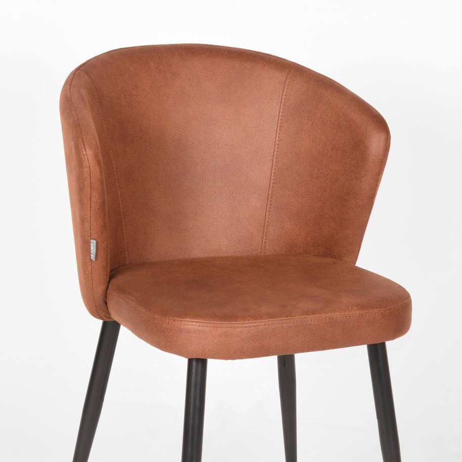 LABEL51 Eetkamerstoelen Wave - Cognac - Kunstleder - Zwart Metalen Frame