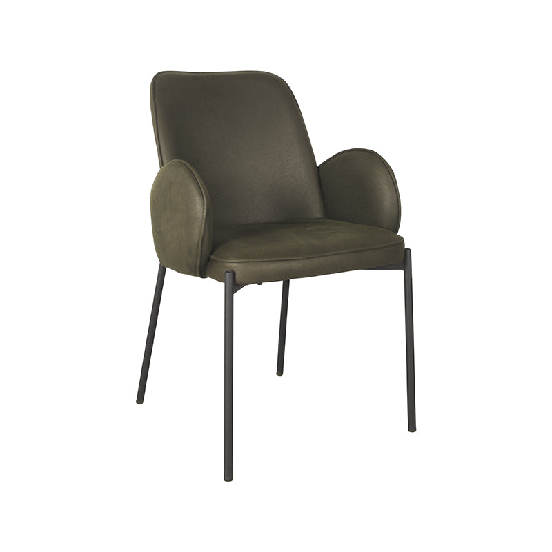 LABEL51 Eetkamerstoelen Jari - Army - Kunstleder - Zwart Metalen Frame