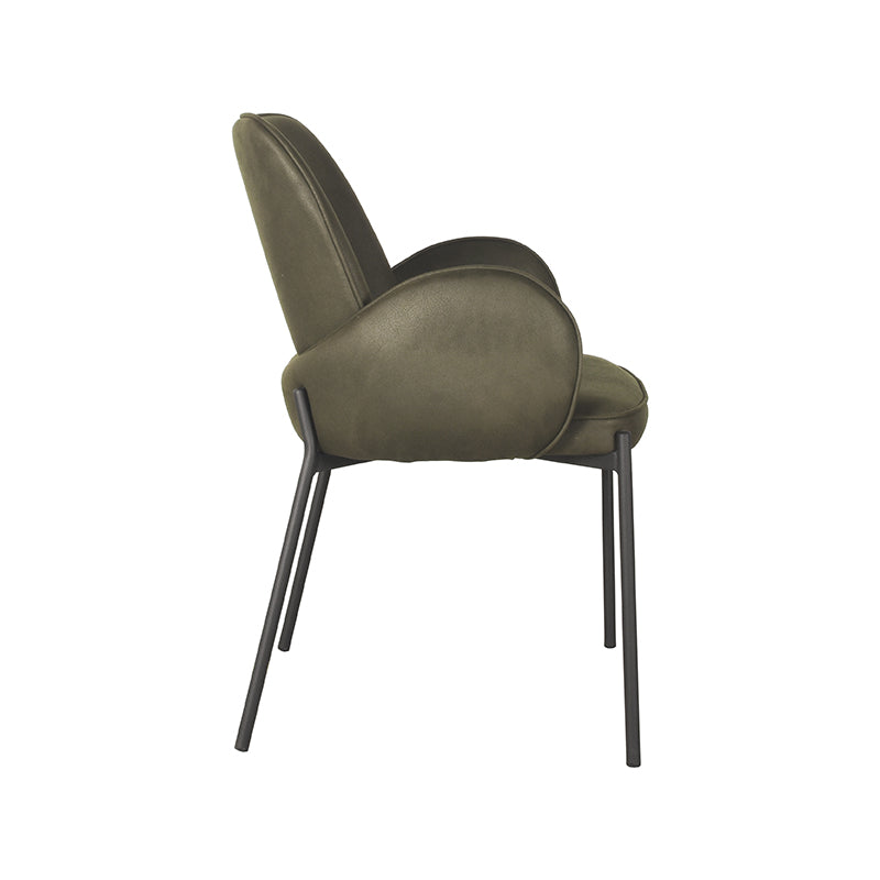 LABEL51 Eetkamerstoelen Jari - Army - Kunstleder - Zwart Metalen Frame