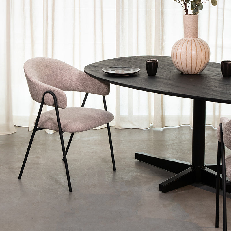 LABEL51 Eetkamerstoelen Lowen - Naturel - Boucle - Zwart Metalen Frame
