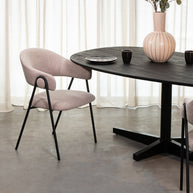 LABEL51 Eetkamerstoelen Lowen - Naturel - Boucle - Zwart Metalen Frame