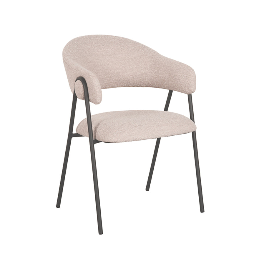 LABEL51 Eetkamerstoelen Lowen - Naturel - Boucle - Zwart Metalen Frame