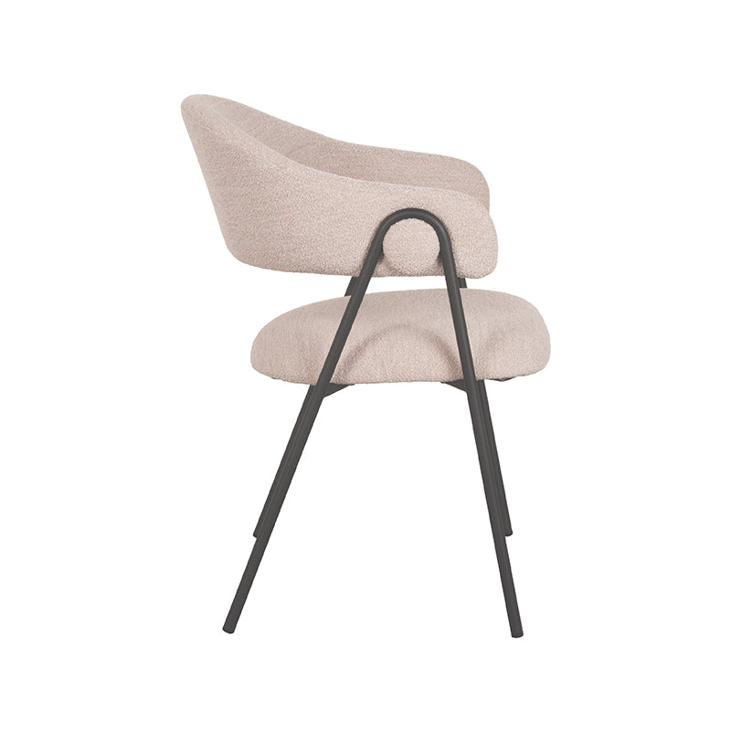 LABEL51 Eetkamerstoelen Lowen - Naturel - Boucle - Zwart Metalen Frame