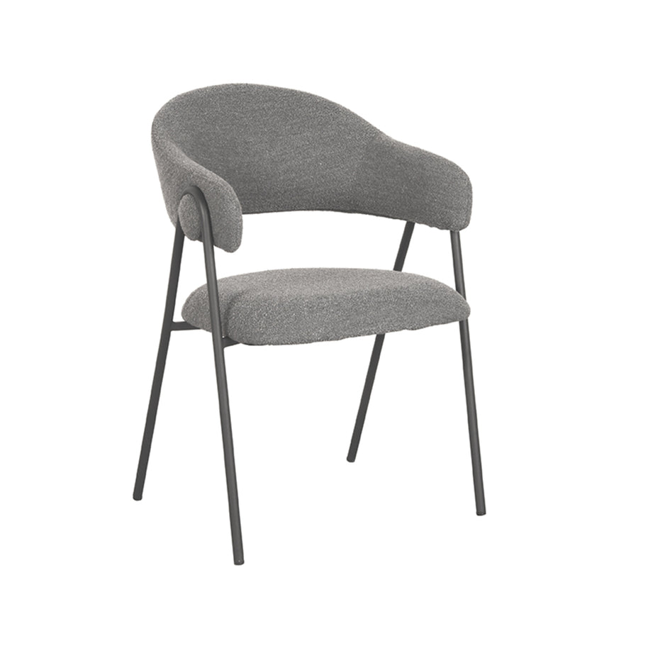 LABEL51 Eetkamerstoelen Lowen - Grijs - Boucle - Zwart Metalen Frame
