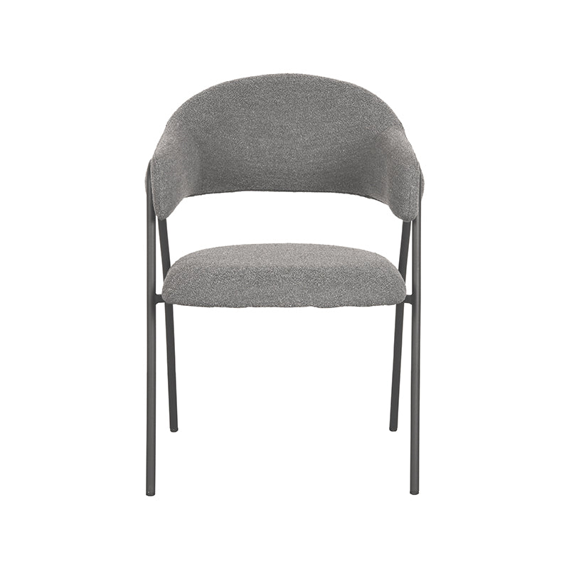 LABEL51 Eetkamerstoelen Lowen - Grijs - Boucle - Zwart Metalen Frame
