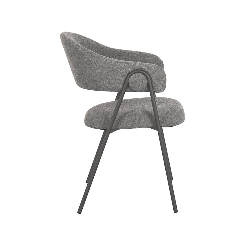 LABEL51 Eetkamerstoelen Lowen - Grijs - Boucle - Zwart Metalen Frame