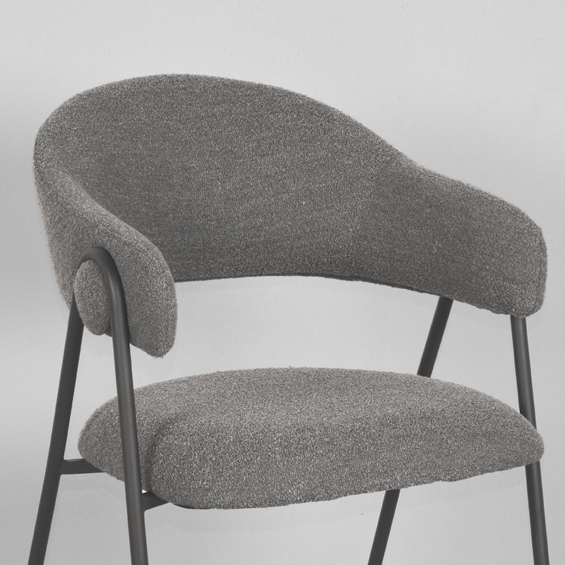 LABEL51 Eetkamerstoelen Lowen - Grijs - Boucle - Zwart Metalen Frame