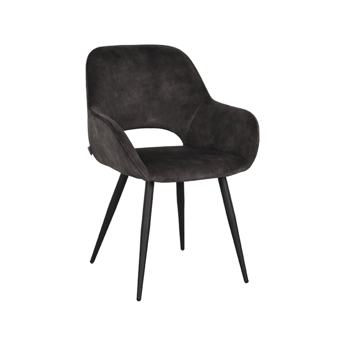 LABEL51 Eetkamerstoelen Fer - Antraciet - Velvet - Zwart Metalen Frame
