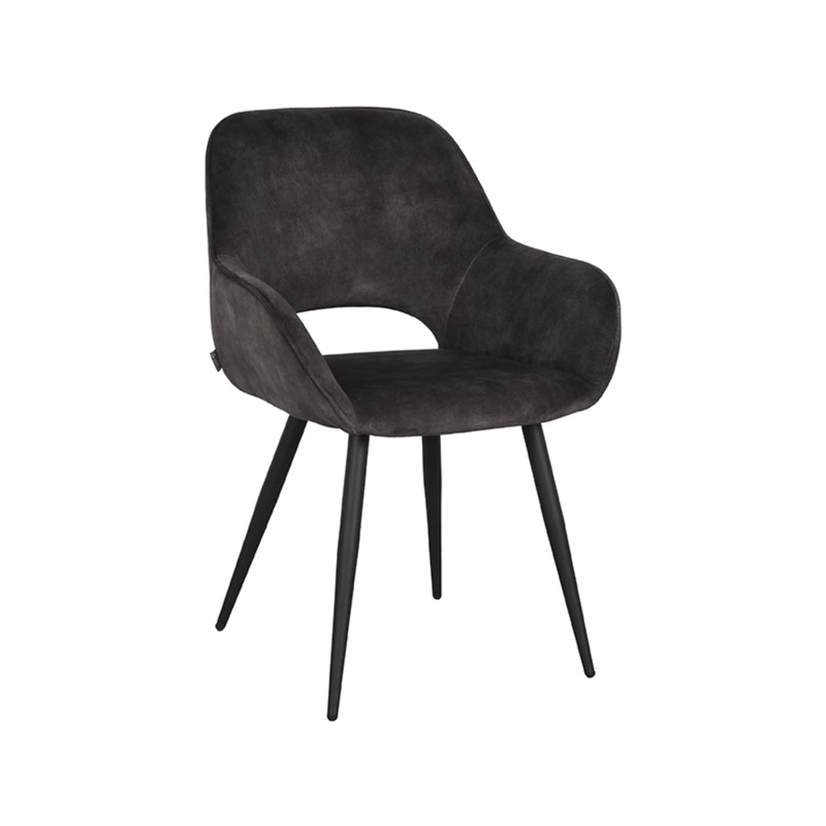 LABEL51 Eetkamerstoelen Fer - Antraciet - Velvet - Zwart Metalen Frame