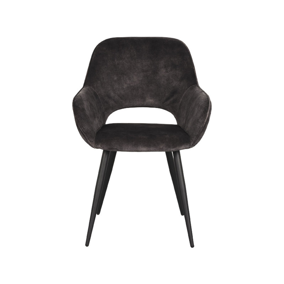 LABEL51 Eetkamerstoelen Fer - Antraciet - Velvet - Zwart Metalen Frame