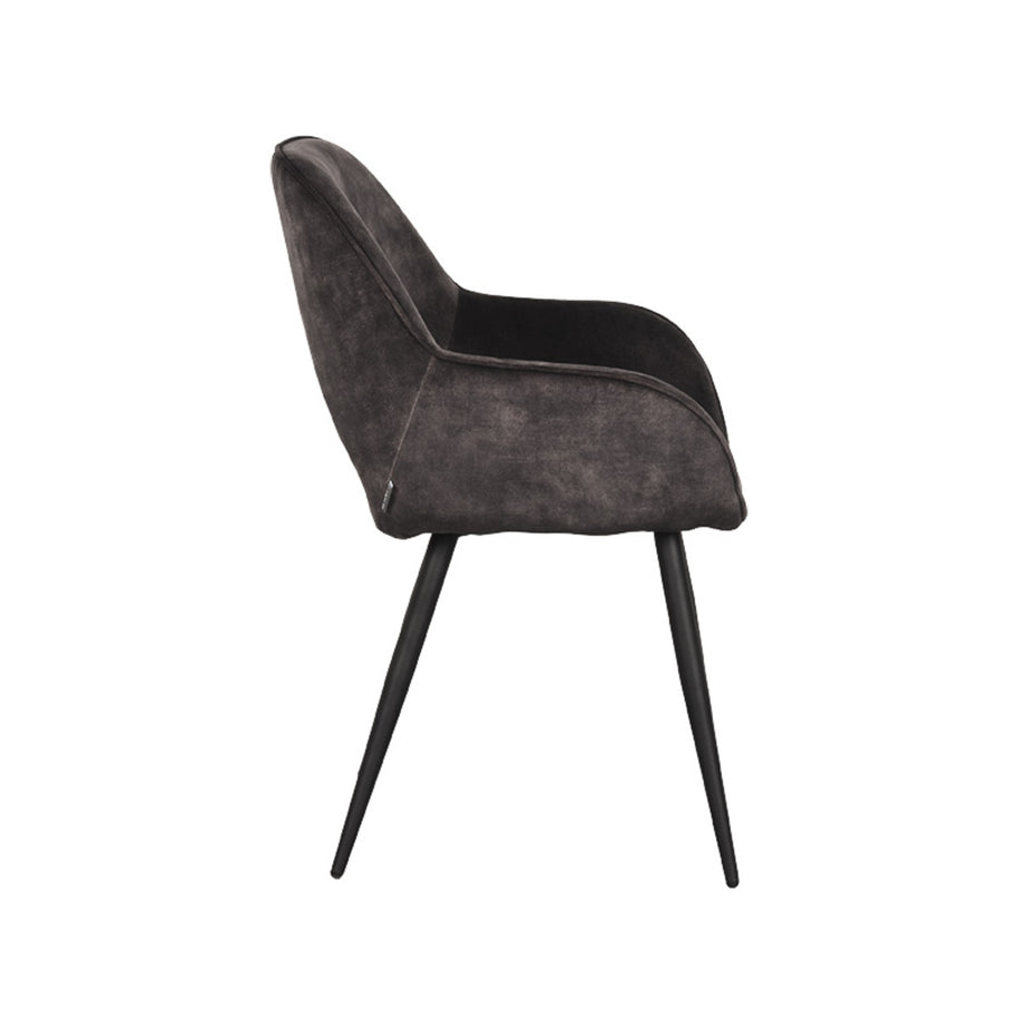 LABEL51 Eetkamerstoelen Fer - Antraciet - Velvet - Zwart Metalen Frame