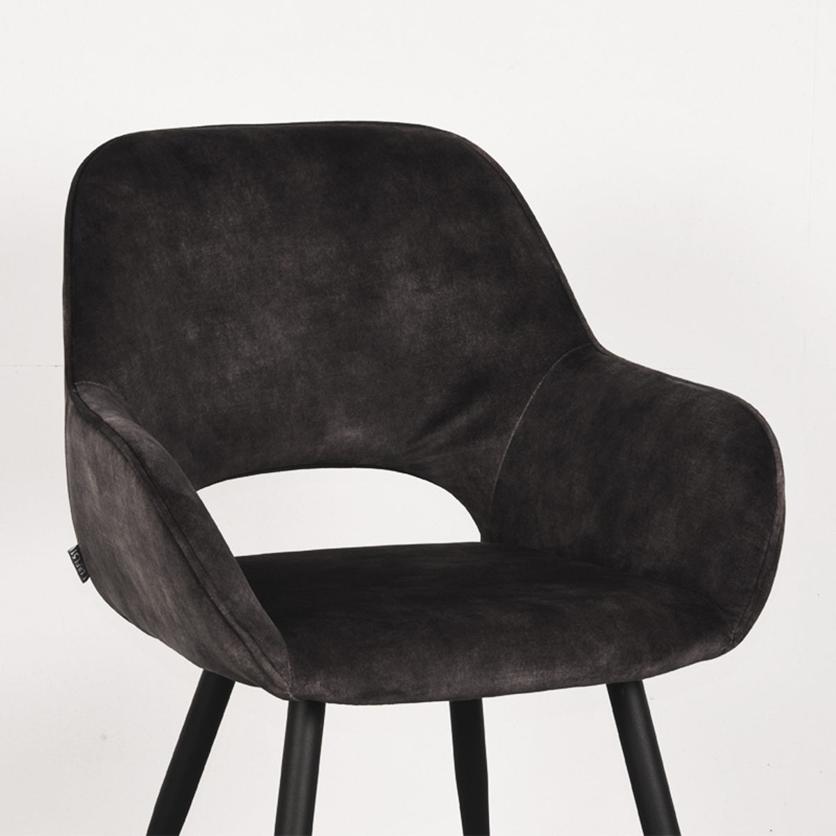 LABEL51 Eetkamerstoelen Fer - Antraciet - Velvet - Zwart Metalen Frame