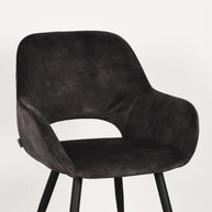 LABEL51 Eetkamerstoelen Fer - Antraciet - Velvet - Zwart Metalen Frame