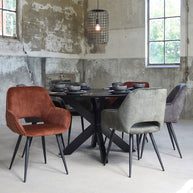 LABEL51 Eetkamerstoelen Fer - Hunter - Velvet - Zwart Metalen Frame