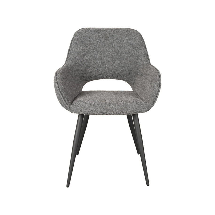 LABEL51 Eetkamerstoelen Fer - Grijs - Boucle - Zwart Metalen Frame