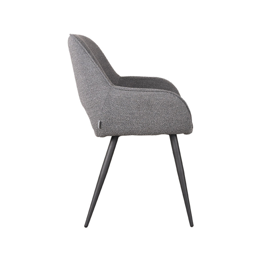 LABEL51 Eetkamerstoelen Fer - Grijs - Boucle - Zwart Metalen Frame