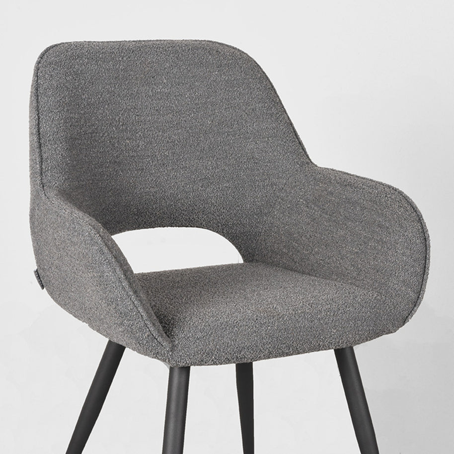 LABEL51 Eetkamerstoelen Fer - Grijs - Boucle - Zwart Metalen Frame