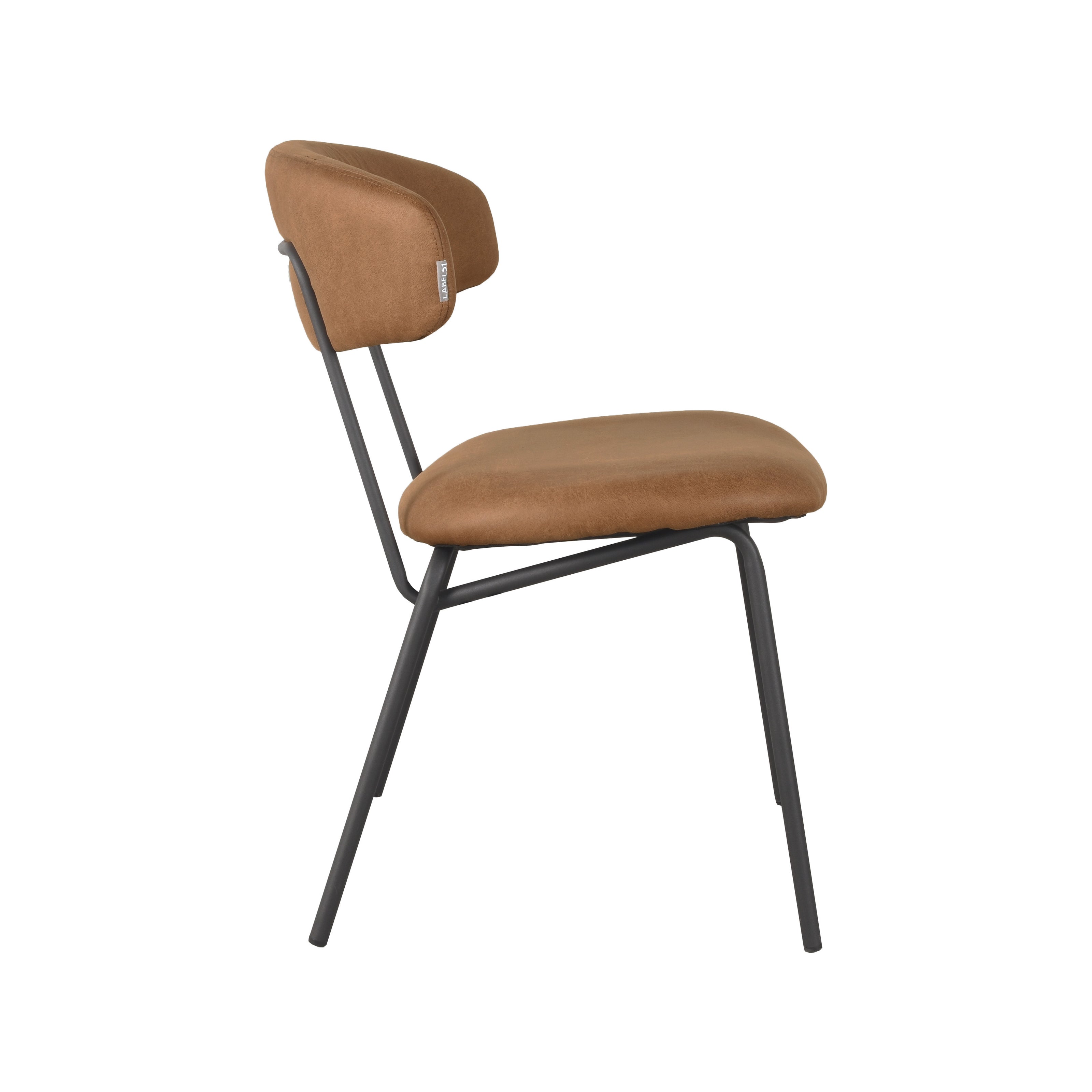 LABEL51 Eetkamerstoelen Zack - Cognac - Kunstleder - Zwart Metalen Frame