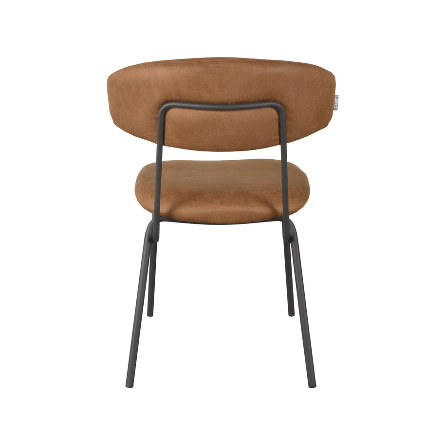 LABEL51 Eetkamerstoelen Zack - Cognac - Kunstleder - Zwart Metalen Frame