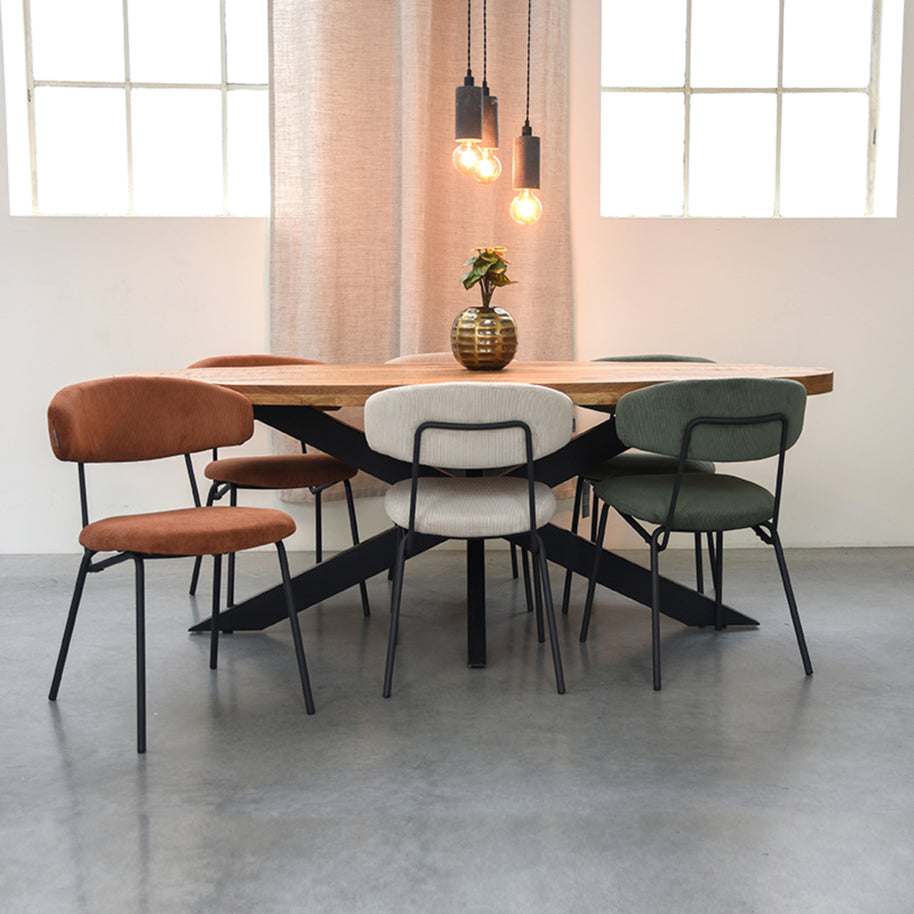 LABEL51 Eetkamerstoelen Zack - Forest - Ribcord - Zwart Metalen Frame
