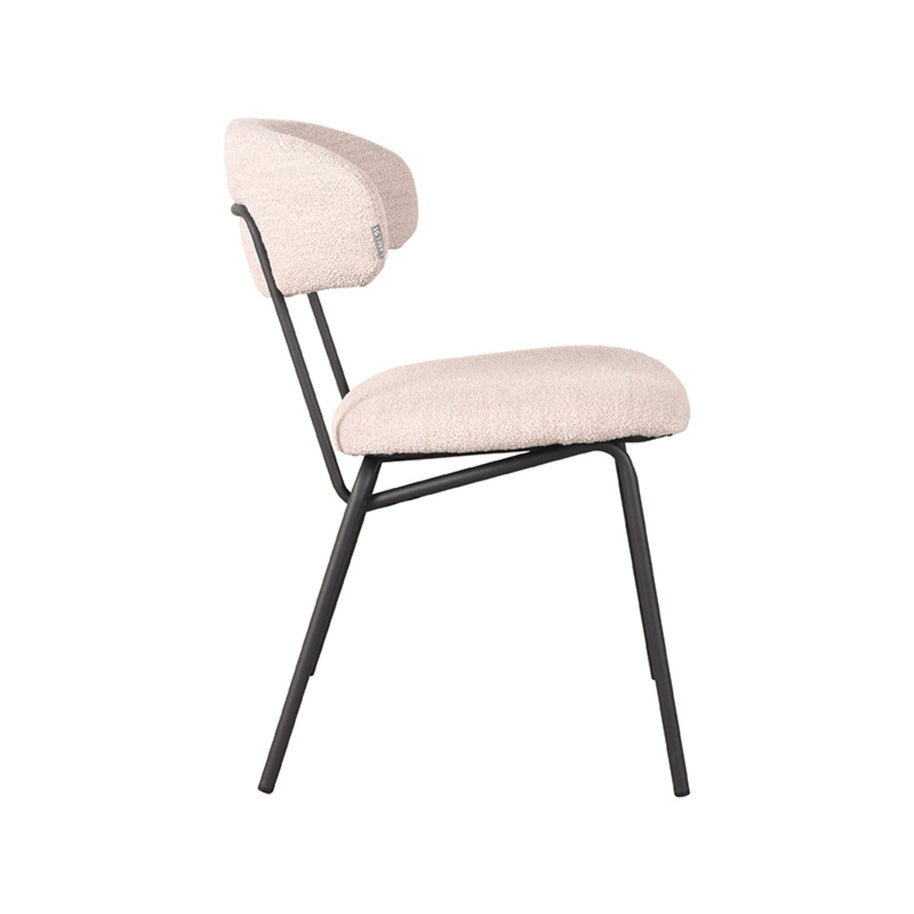 LABEL51 Eetkamerstoelen Zack - Naturel - Boucle - Zwart Metalen Frame