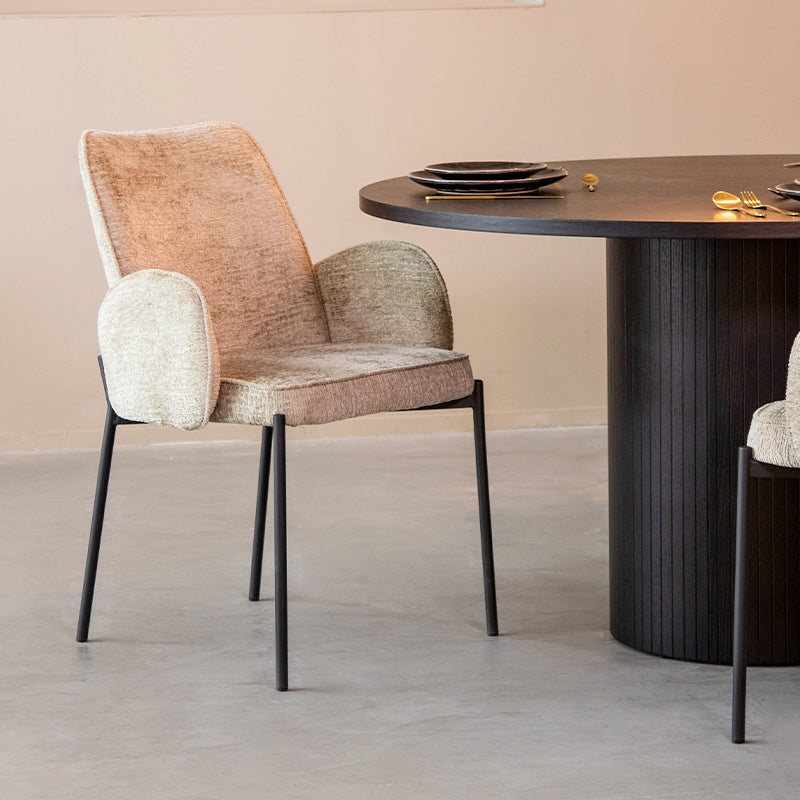 LABEL51 Eetkamerstoelen Joni - Beige - Chenille - Zwart Metalen Frame
